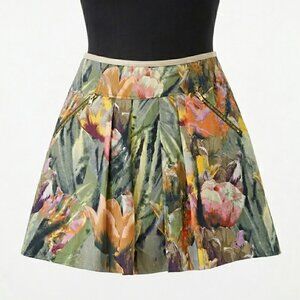 Ted Baker Watercolor Tulip "Tulio"Floral Pleated Mini Skirt Pockets 3 / M (8-10)